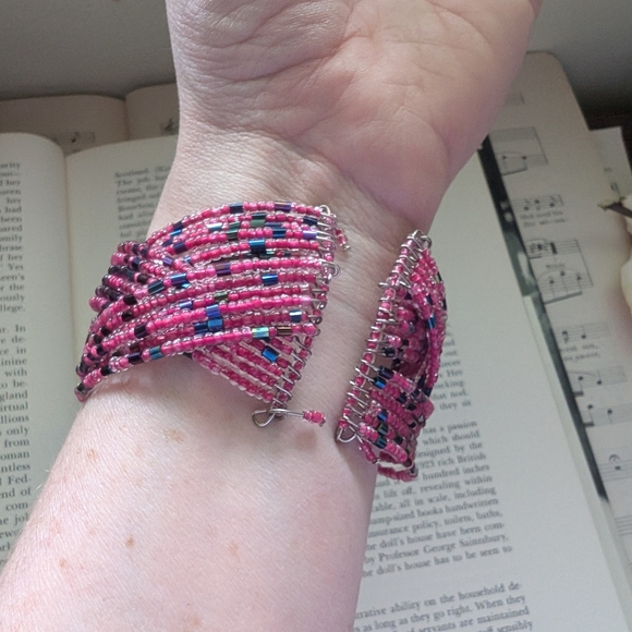 Pink and Blue Multi-Strand Beaded Bracelet - Picture 2 of 11